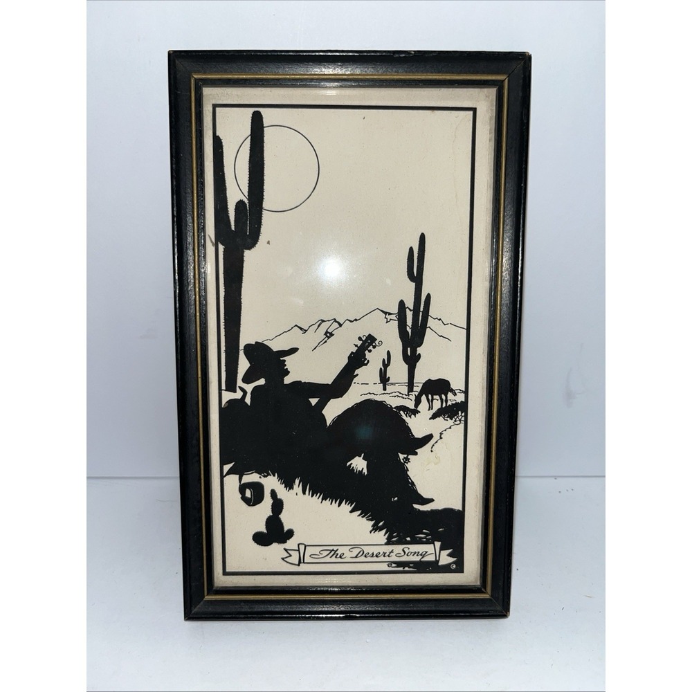 The Desert Song Cowboy B&W Framed 1920 Silhouette Western Picture Cactus